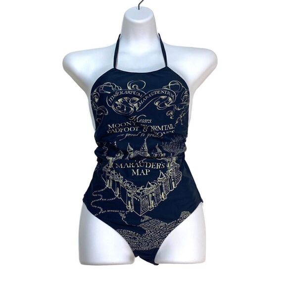 Womens Hot Topic | Harry Potter Marauders Map One Piece Swimsuit | XS Black - Picture 4 of 13